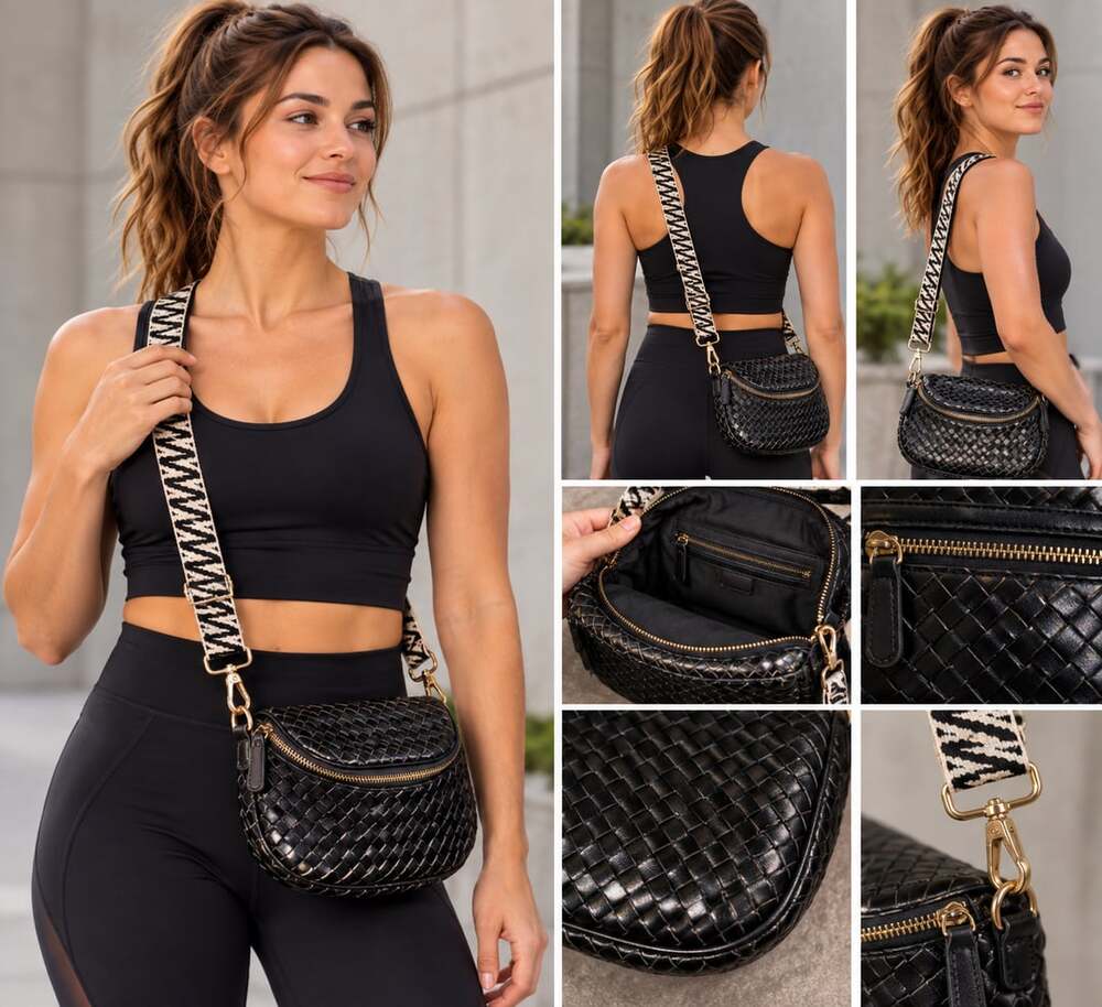 AHDORNED Woven Half Moon Crossbody Bag Black